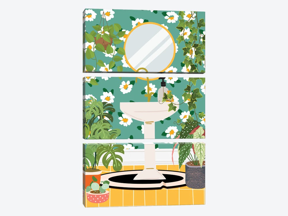 Sink In Botanical Bathroom by Jania Sharipzhanova 3-piece Canvas Print