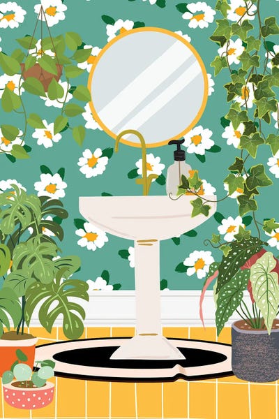 Ivies: Sink In Botanical Bathroom by Jania Sharipzhanova