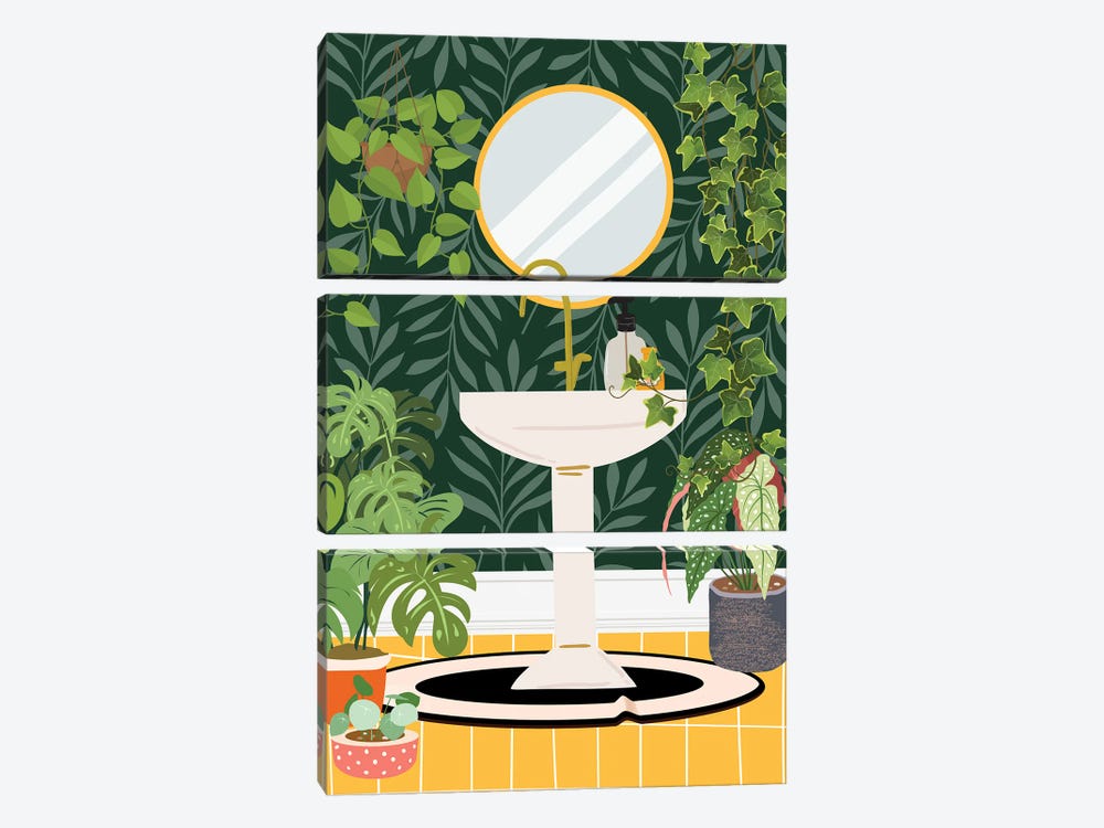 Sink In Tropical Bathroom by Jania Sharipzhanova 3-piece Canvas Wall Art