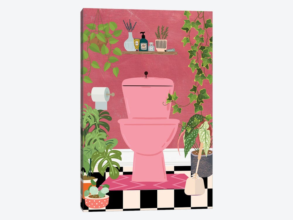 Toilet In Pink Bathroom by Jania Sharipzhanova 1-piece Art Print