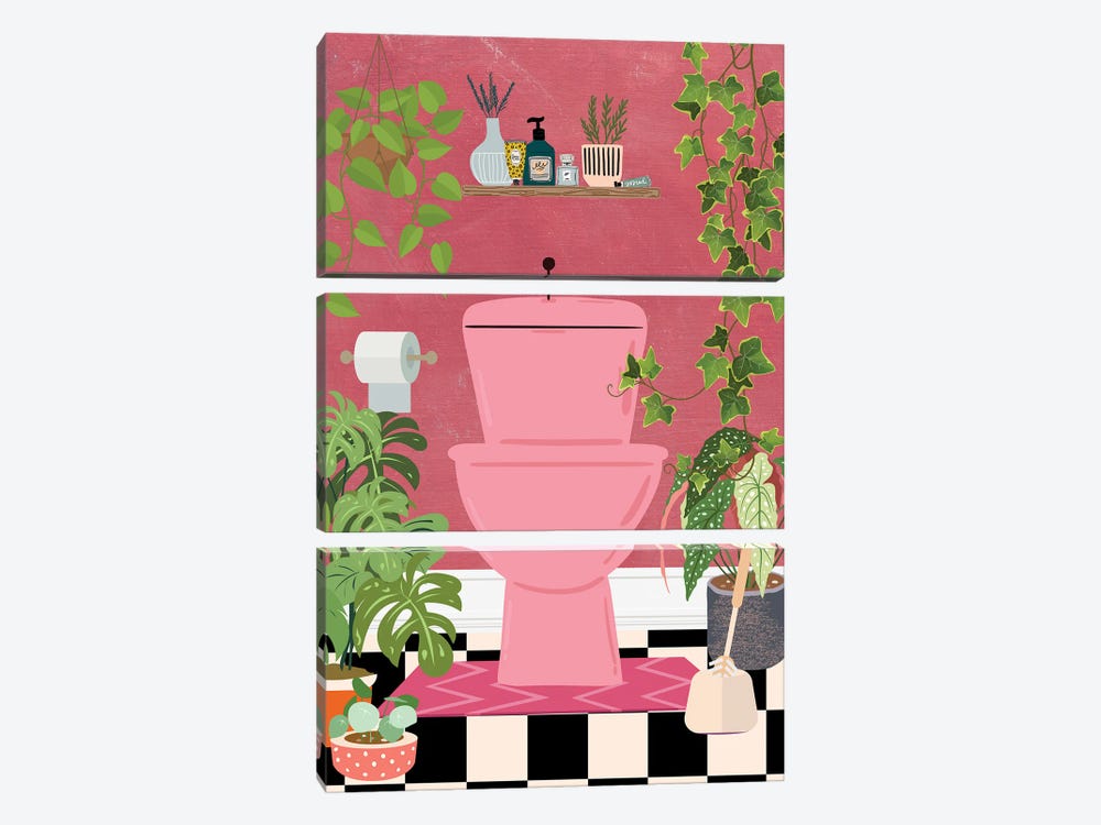 Toilet In Pink Bathroom by Jania Sharipzhanova 3-piece Art Print