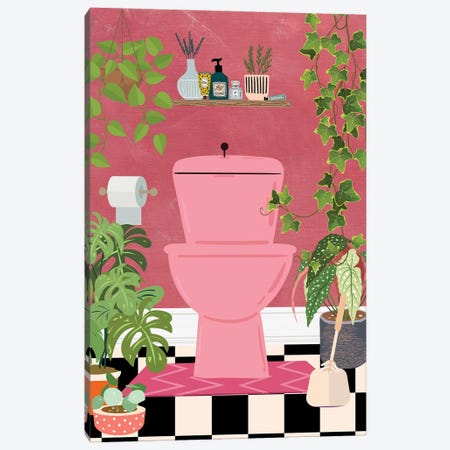 Toilet In Pink Bathroom Canvas Print #SHZ647} by Jania Sharipzhanova Canvas Print