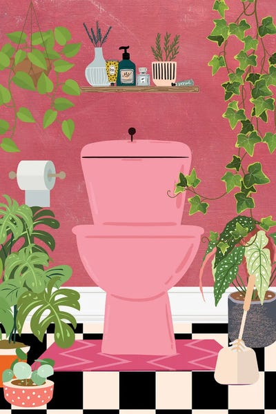 Jania Sharipzhanova: Toilet In Pink Bathroom by Jania Sharipzhanova