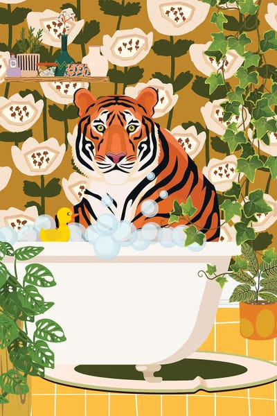 Jania Sharipzhanova: Lion In Bathtub - Mid Century Bathroom by Jania Sharipzhanova