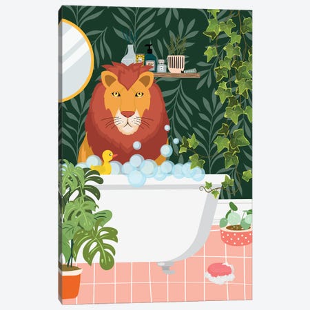 Lion In Bathtub - Tropical Bathroom Canvas Print #SHZ650} by Jania Sharipzhanova Canvas Print