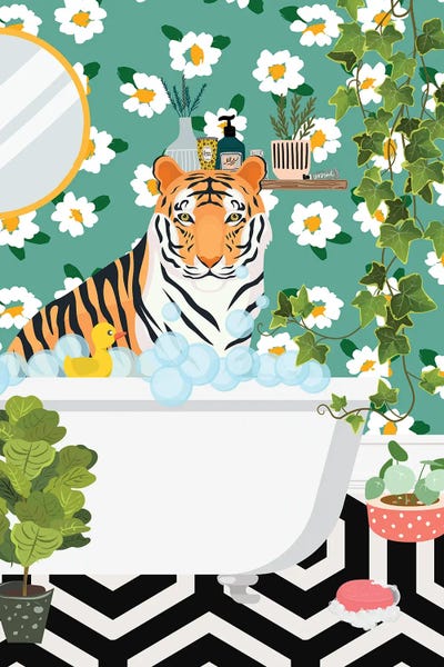 Jania Sharipzhanova: Tiger In Bathtub - Boho Bathroom by Jania Sharipzhanova