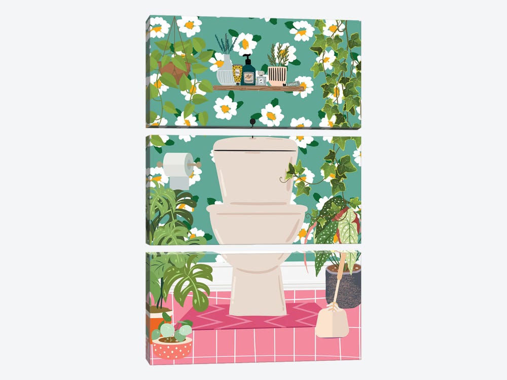 My Toilet In Jungle Bathroom by Jania Sharipzhanova 3-piece Art Print
