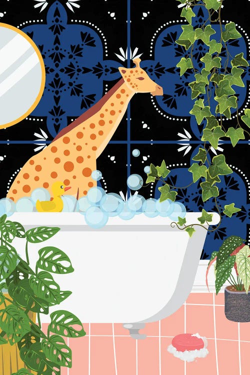 Giraffe Taking A Bath In Moroccan Style Bathroom