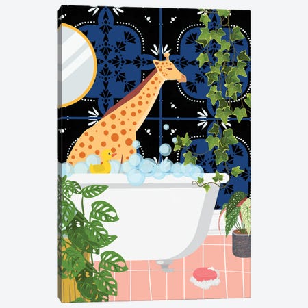 Giraffe Taking A Bath In Moroccan Style Bathroom Canvas Print #SHZ654} by Jania Sharipzhanova Canvas Artwork