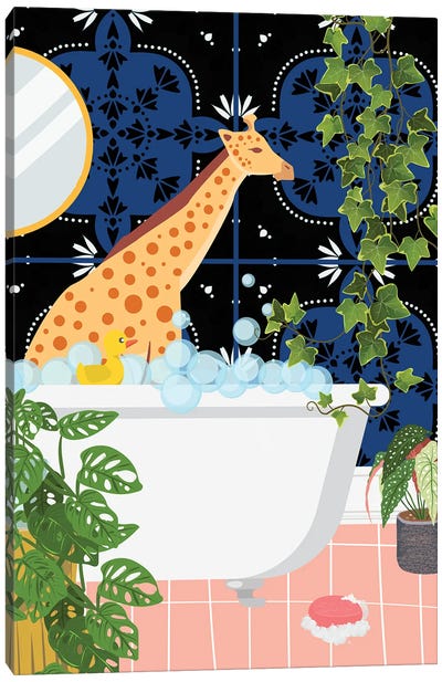 Giraffe Taking A Bath In Moroccan Style Bathroom Canvas Art Print