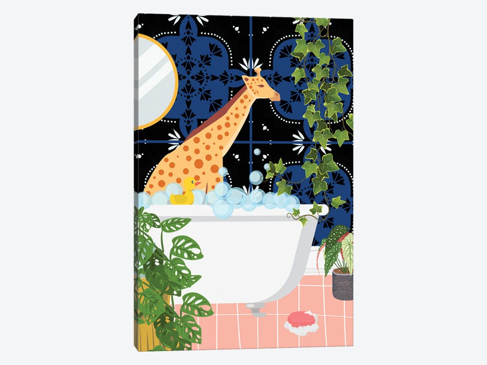 Giraffe Taking A Bath In Moroccan Style Bathroom by Jania Sharipzhanova 1-piece Art Print