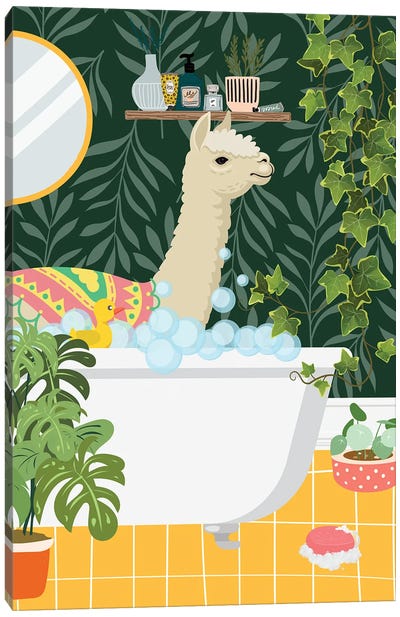 Llama Taking A Bath In My Bathroom Canvas Art Print - Llama & Alpaca Art