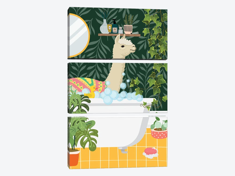 Llama Taking A Bath In My Bathroom by Jania Sharipzhanova 3-piece Art Print