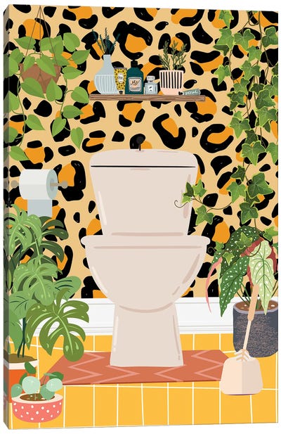 Toilet In Leopard Bathroom Canvas Art Print - Animal Patterns