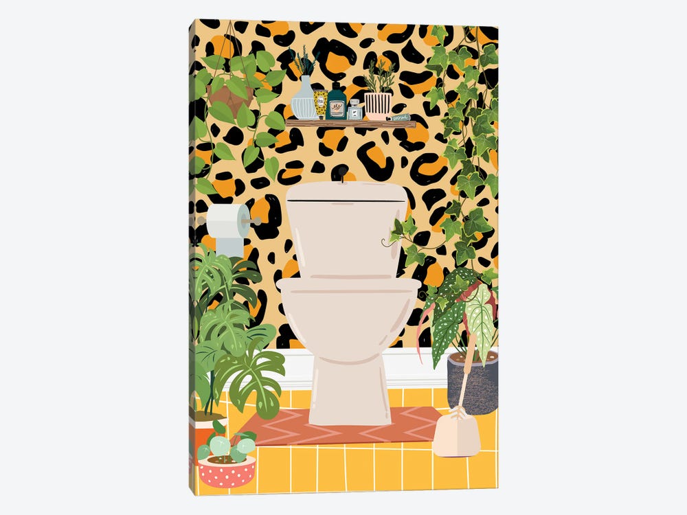 Toilet In Leopard Bathroom by Jania Sharipzhanova 1-piece Canvas Wall Art