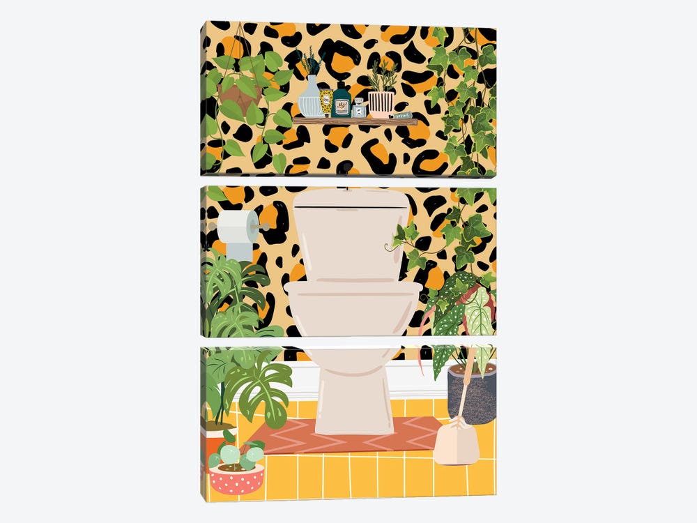 Toilet In Leopard Bathroom by Jania Sharipzhanova 3-piece Canvas Wall Art