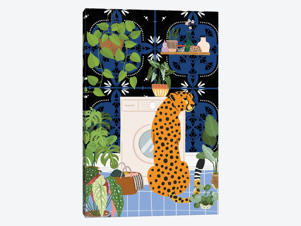 Cheetah In Moroccan Style Laundry Room by Jania Sharipzhanova 1-piece Canvas Print