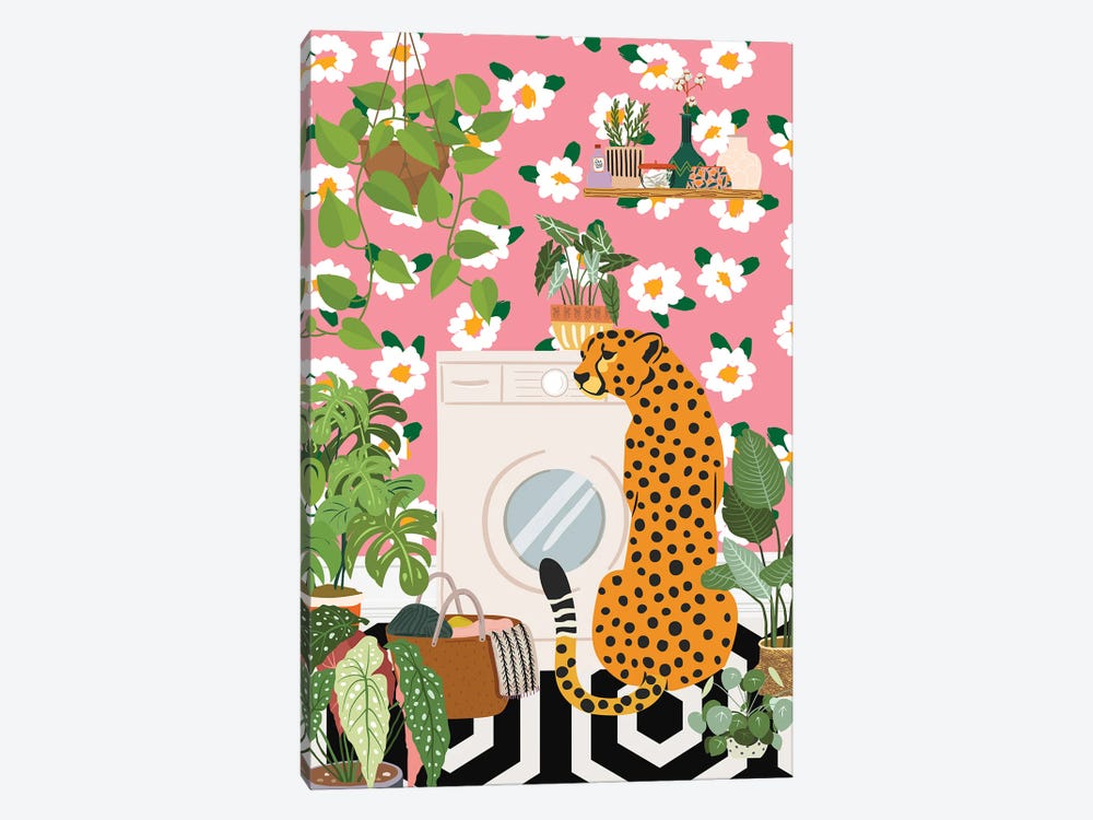 Cheetah In Pink Laundry Room by Jania Sharipzhanova 1-piece Art Print