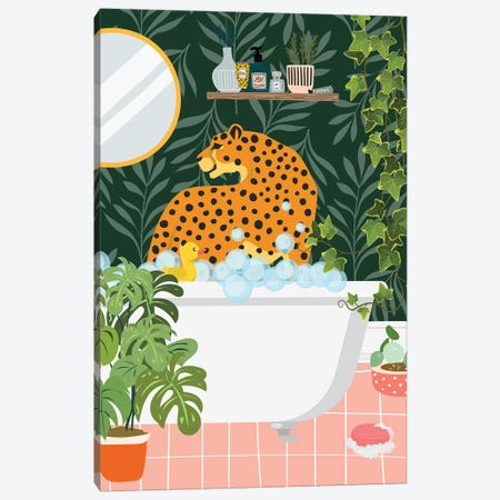 Cheetah In My Bathtub - Tropical Bathroom Canvas Print #SHZ668} by Jania Sharipzhanova Canvas Art