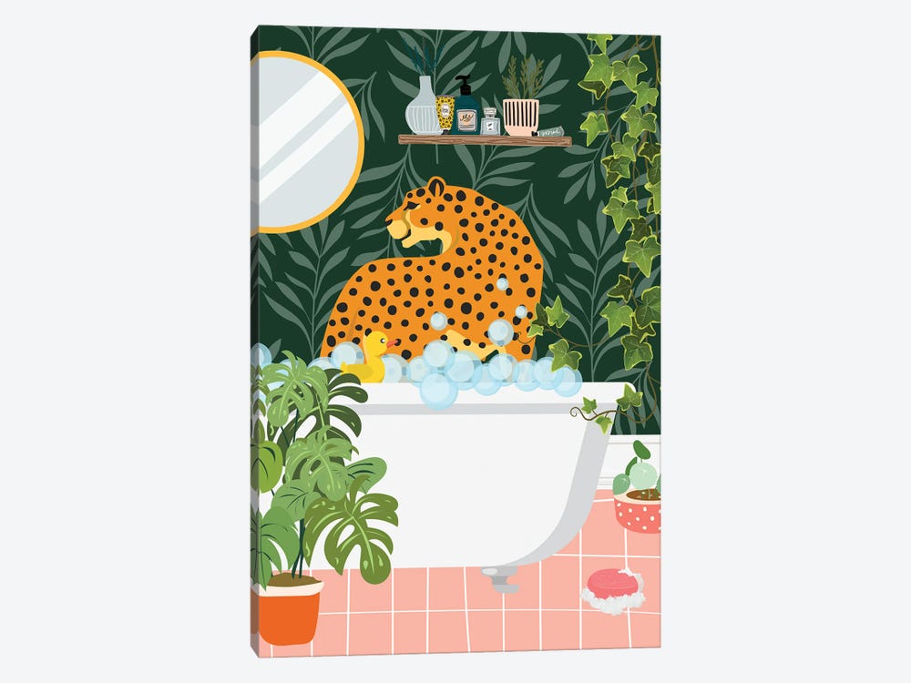 Cheetah In My Bathtub - Tropical Bathroom by Jania Sharipzhanova 1-piece Canvas Art