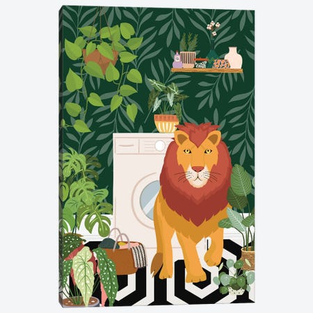 Lion In Botanical Laundry Room Canvas Print #SHZ670} by Jania Sharipzhanova Canvas Art Print