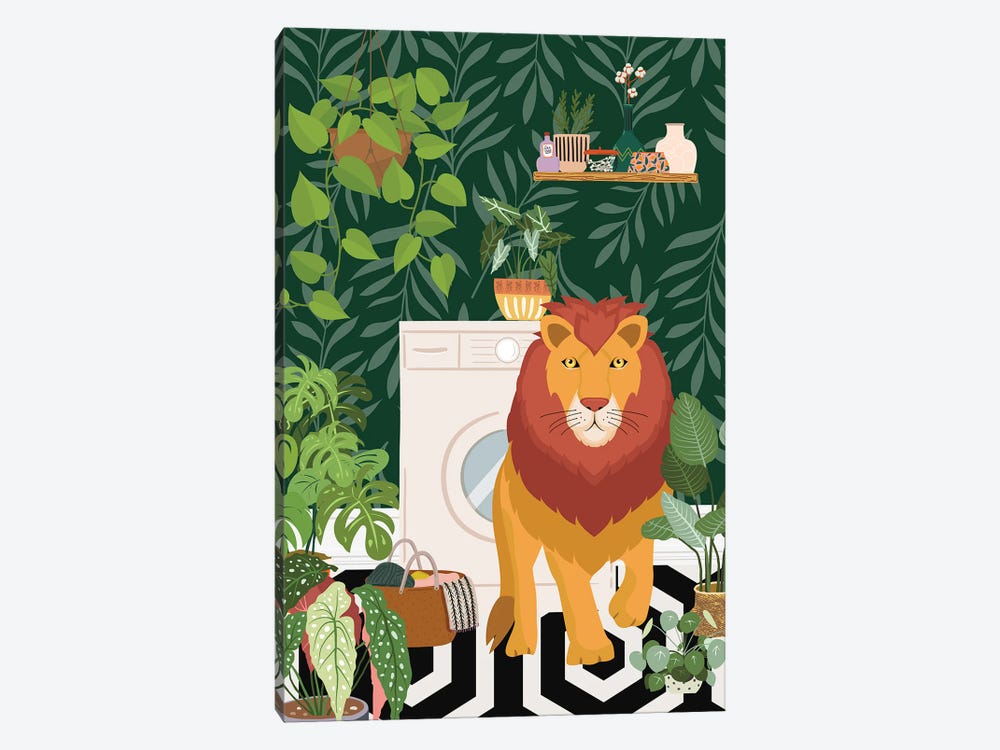 Lion In Botanical Laundry Room by Jania Sharipzhanova 1-piece Art Print