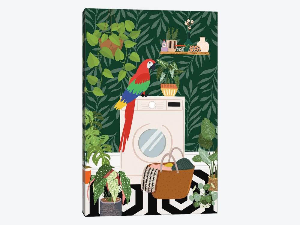 Parrot In Boho Laundry Room by Jania Sharipzhanova 1-piece Art Print