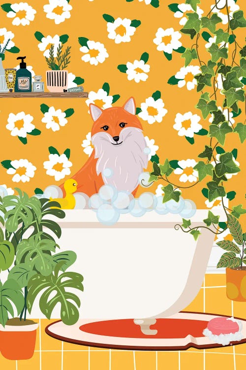 Fox In Bathtub - My Botanical Bathroom