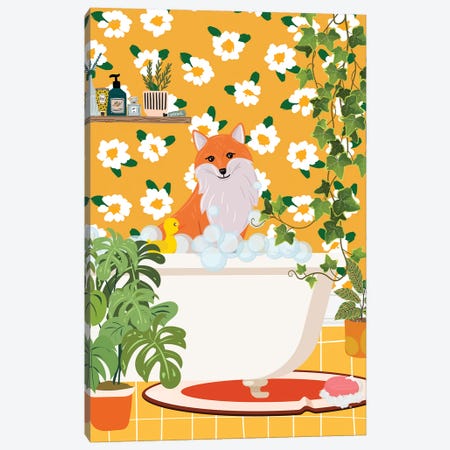 Fox In Bathtub - My Botanical Bathroom Canvas Print #SHZ673} by Jania Sharipzhanova Canvas Art Print