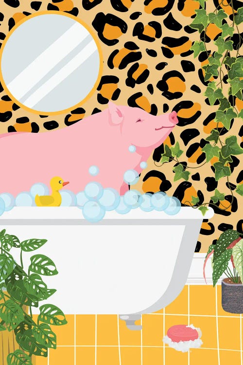 Pig In Bathtub - Leopard Bathroom