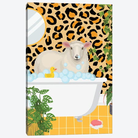 Sheep In Bathtub - Leopard Bathroom Canvas Print #SHZ675} by Jania Sharipzhanova Canvas Wall Art