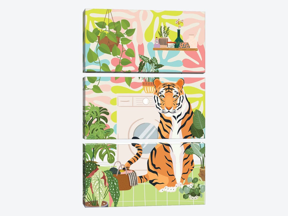 Tiger In Matisse Style Laundry Room by Jania Sharipzhanova 3-piece Canvas Wall Art