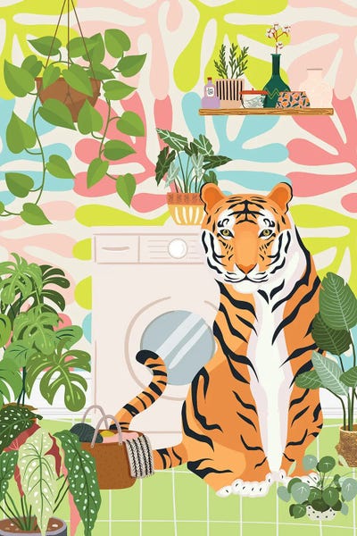 Jania Sharipzhanova: Tiger In Matisse Style Laundry Room by Jania Sharipzhanova
