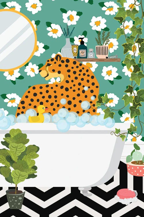 Cheetah In My Jungle Bathroom by Jania Sharipzhanova wall art