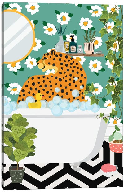 Cheetah In My Jungle Bathroom Canvas Art Print - Jania Sharipzhanova