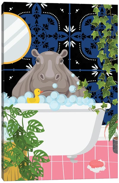 Hippo In My Moroccan Style Bathroom Canvas Art Print - Hippopotamus Art