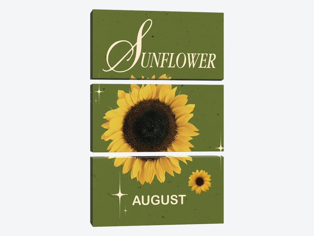 August Birth Flower Sunflower by Jania Sharipzhanova 3-piece Canvas Print