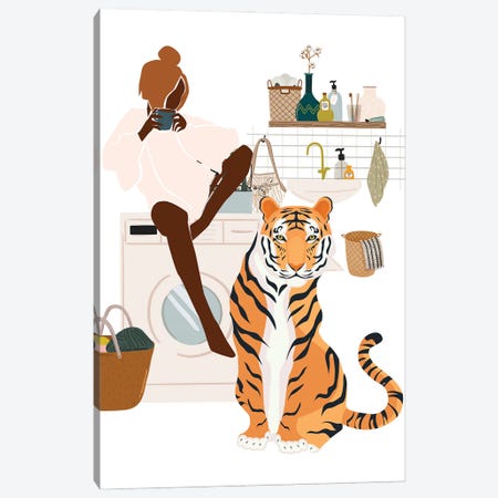 Tiger In Laundry Room Canvas Print #SHZ68} by Jania Sharipzhanova Canvas Art