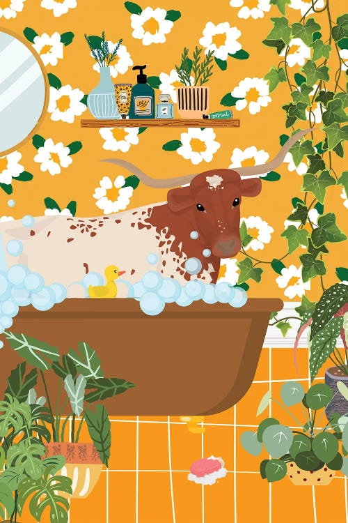 Texas Longhorn Bathing by Jania Sharipzhanova wall art