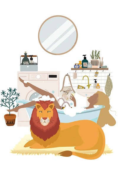 Jania Sharipzhanova: Urban Jungles Lion In The Bathroom by Jania Sharipzhanova