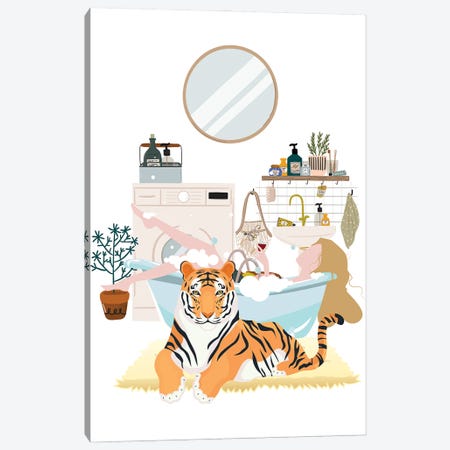 Urban Jungles Tiger In The Bathroom Canvas Print #SHZ73} by Jania Sharipzhanova Canvas Print