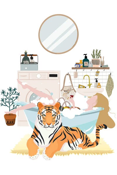 Jania Sharipzhanova: Urban Jungles Tiger In The Bathroom by Jania Sharipzhanova