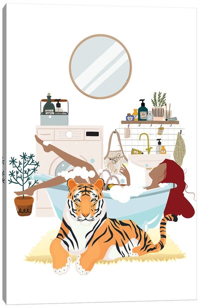 Tiger In Bathroom Urban Jungles Series Canvas Art Print - Self-Care Art