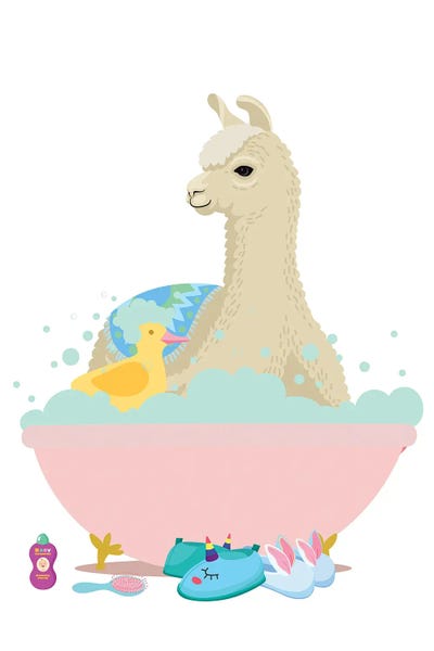 Llamas: Llama In Pink Bathtub by Jania Sharipzhanova