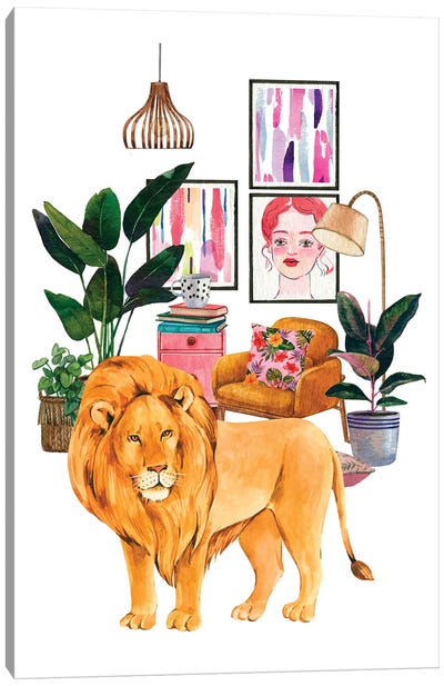Watercolor Lion Urban Jungles Series Canvas Art Print - Party Animals