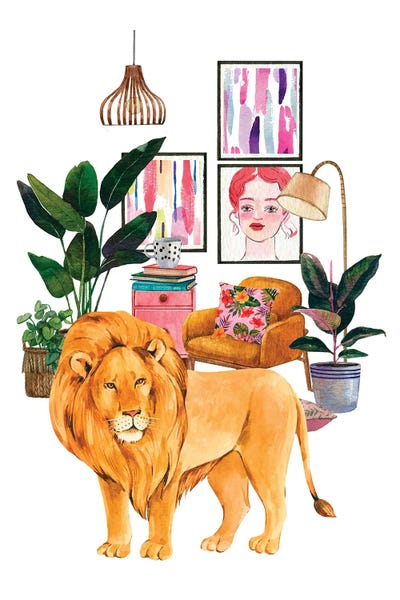 Party Animals: Watercolor Lion Urban Jungles Series by Jania Sharipzhanova