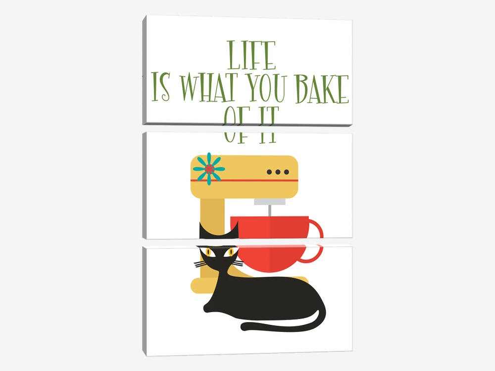 Life Is What You Bake Of It Mod Cat by Jania Sharipzhanova 3-piece Canvas Art