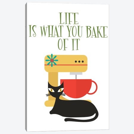 Life Is What You Bake Of It Mod Cat Canvas Print #SHZ95} by Jania Sharipzhanova Canvas Art