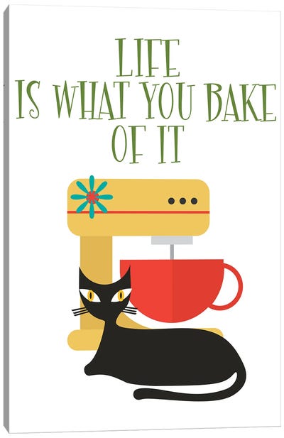 Life Is What You Bake Of It Mod Cat Canvas Art Print - Kitchen Equipment & Utensil Art