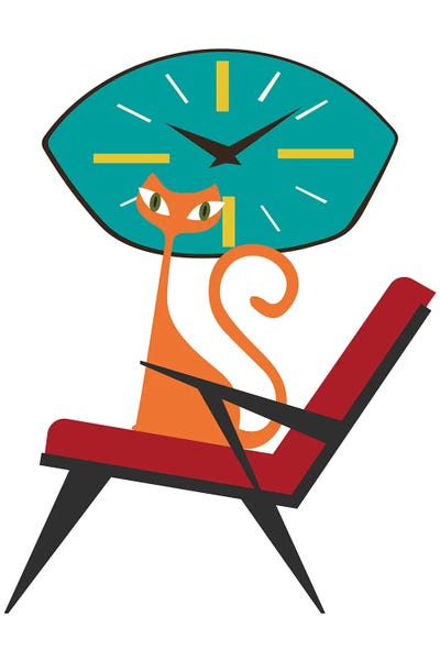 Jania Sharipzhanova: Mid Century Atomic Cat by Jania Sharipzhanova